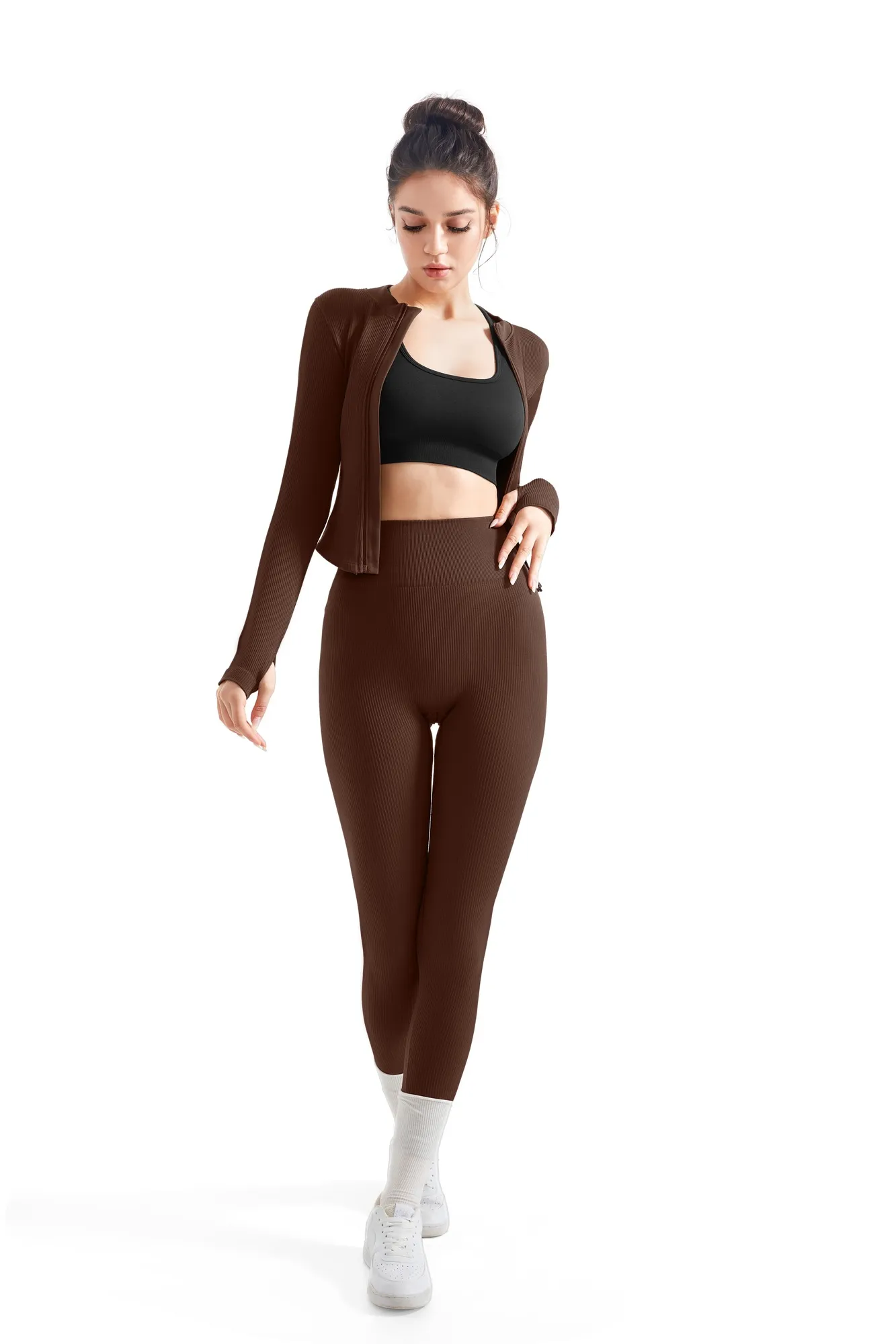 Seamless Ribbed Zip-Up Workout Set - Image 13