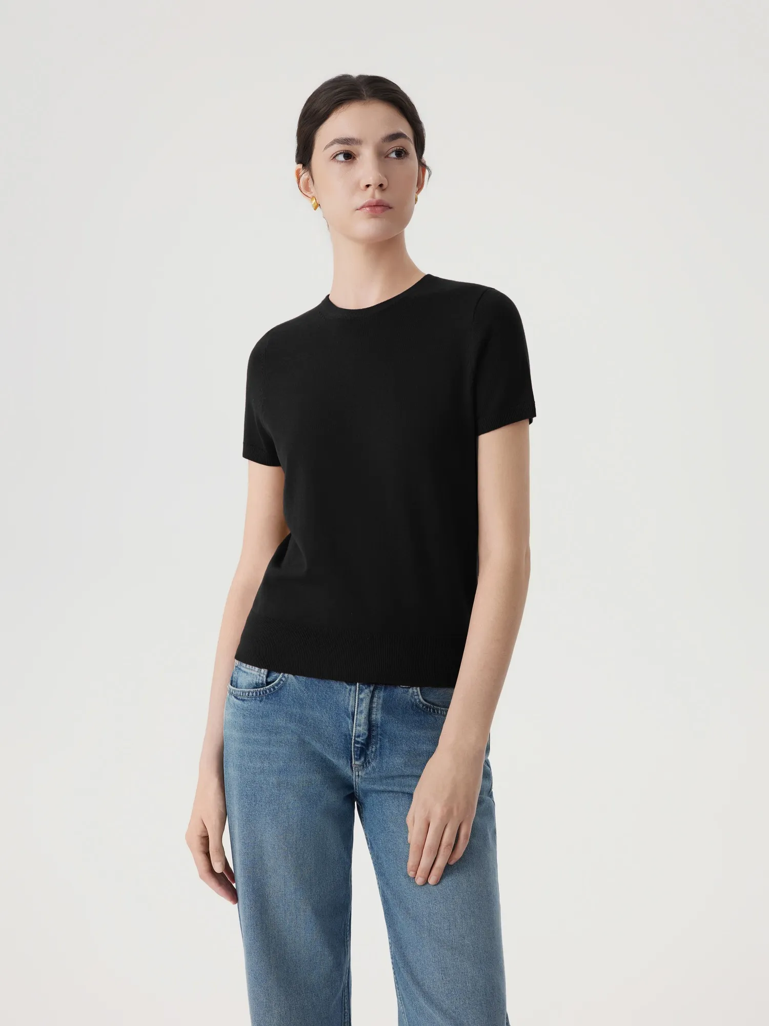 Cashmere Silk Blend Crew Neck Spring Sweater - Short Sleeve - Image 12