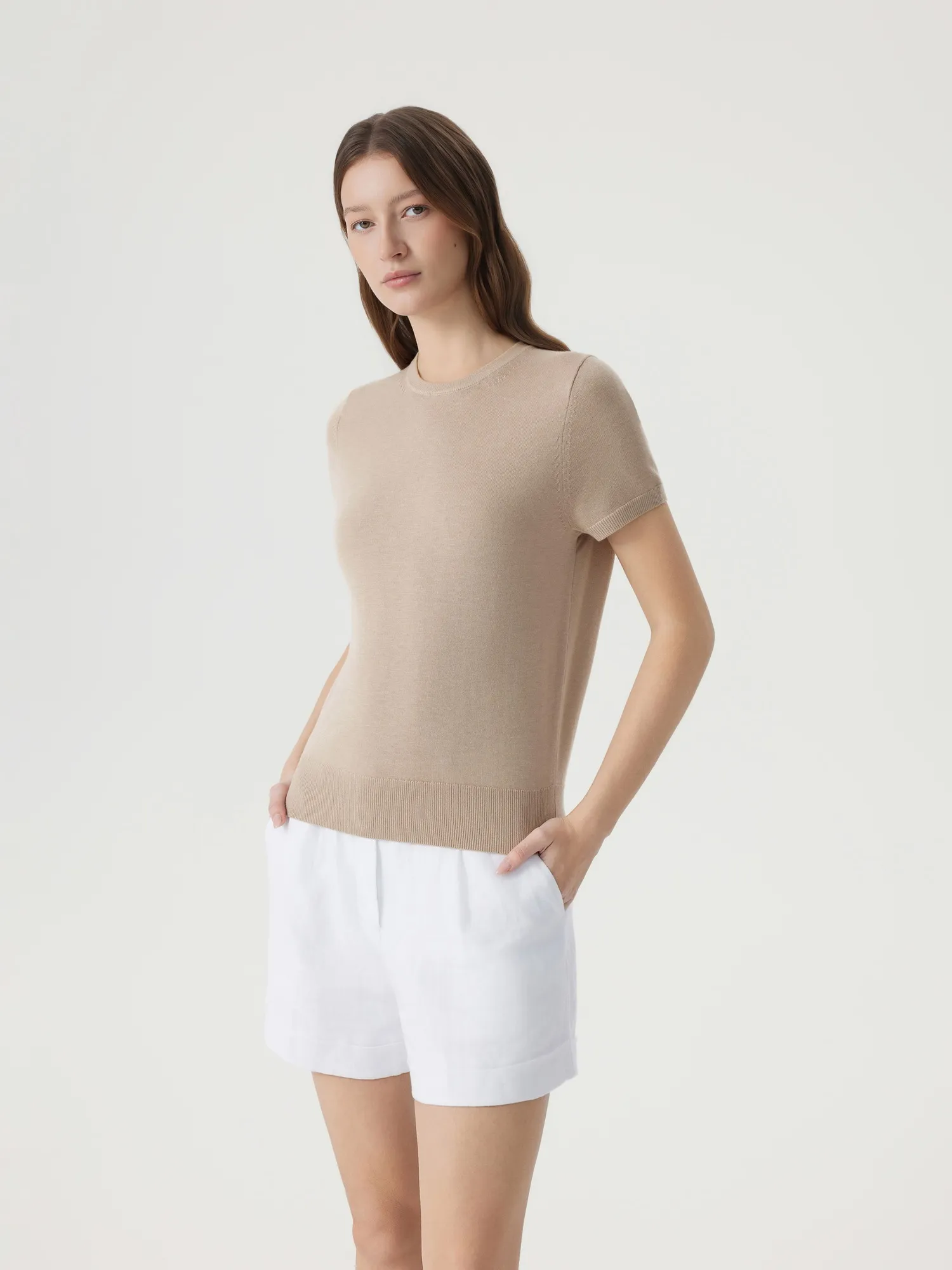 Cashmere Silk Blend Crew Neck Spring Sweater - Short Sleeve - Image 24