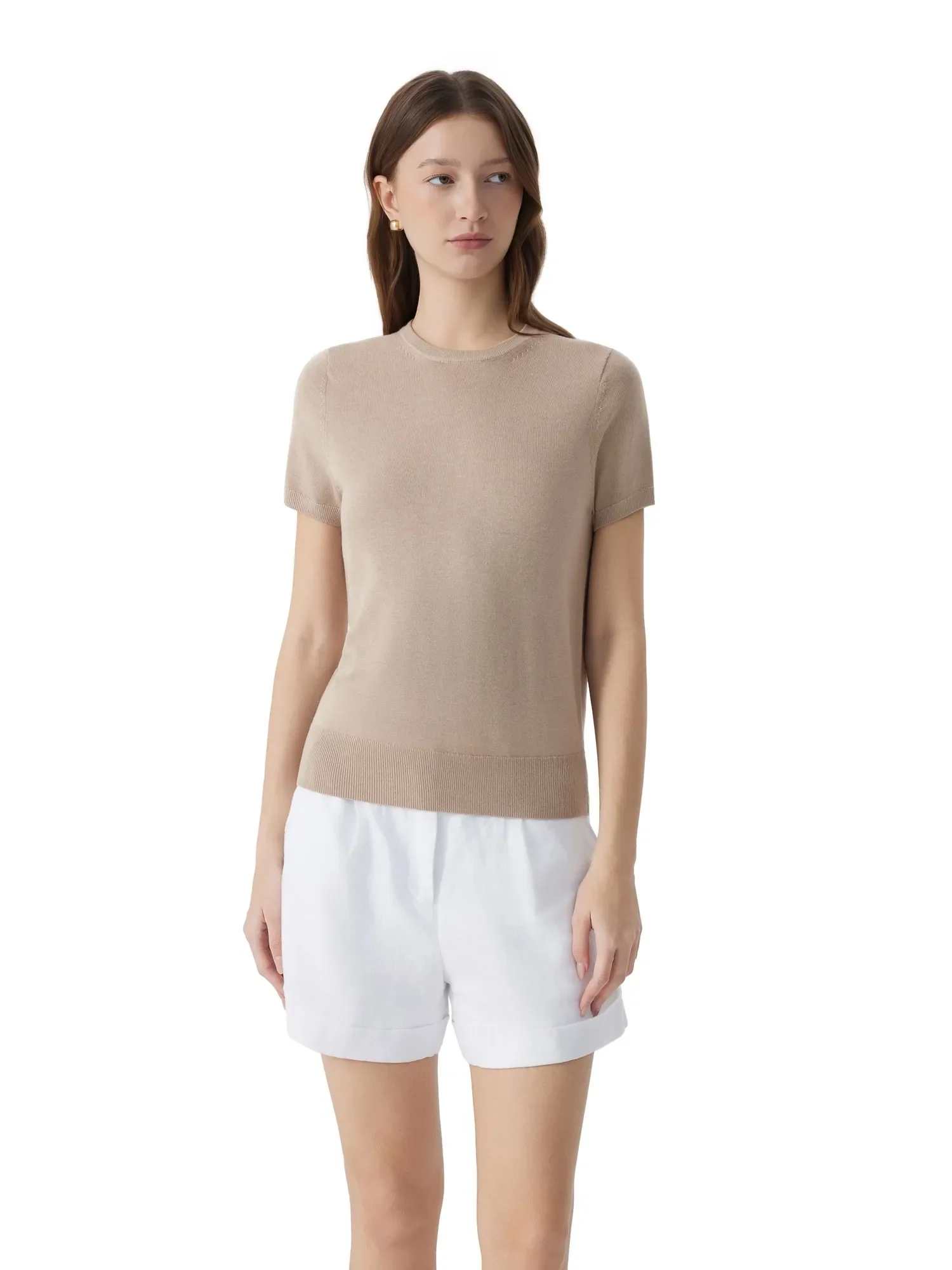 Cashmere Silk Blend Crew Neck Spring Sweater - Short Sleeve - Image 28