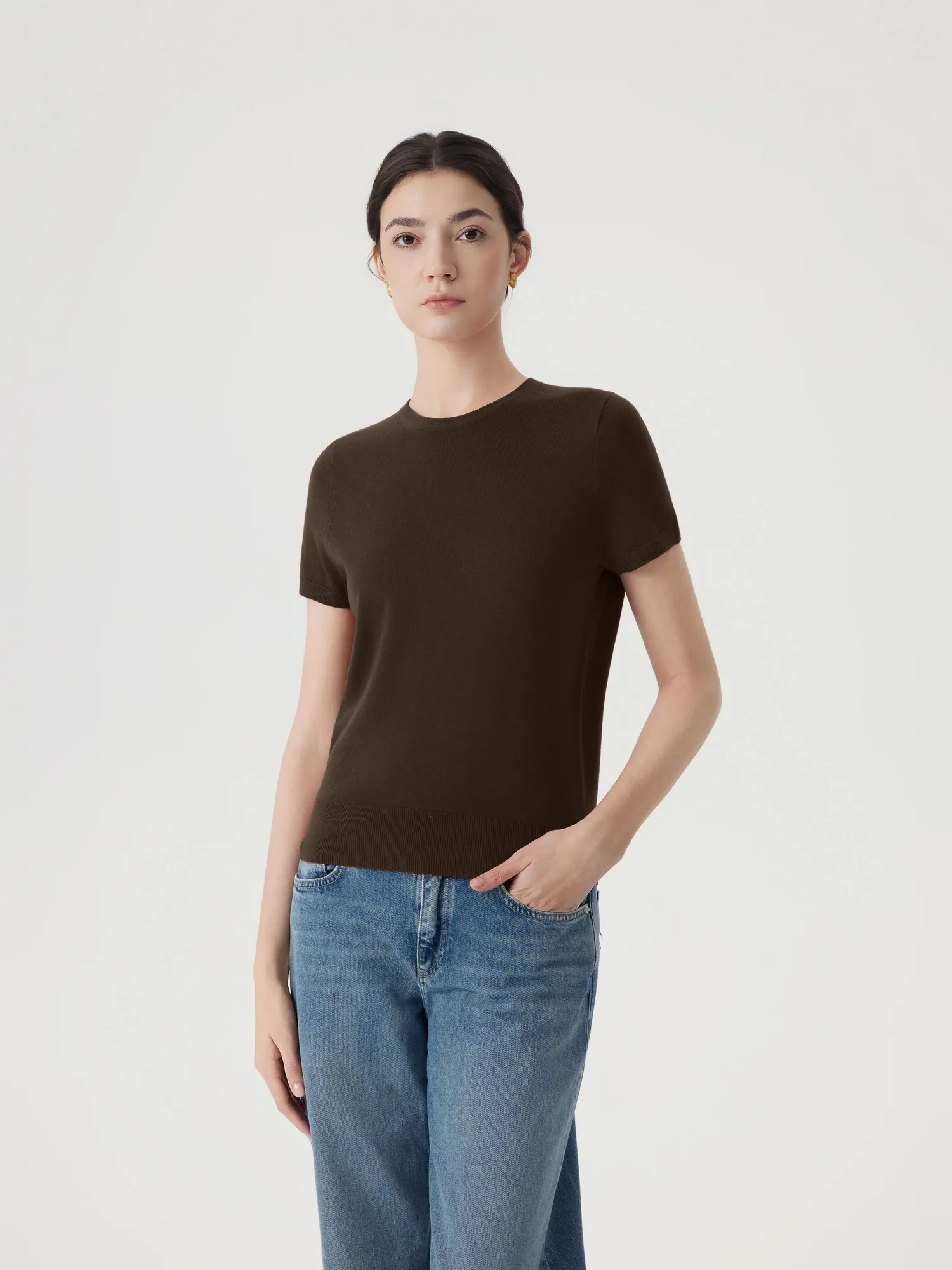 Cashmere Silk Blend Crew Neck Spring Sweater - Short Sleeve - Image 29