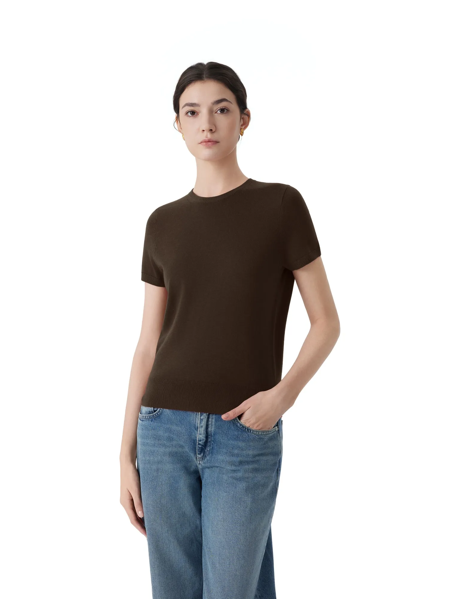 Cashmere Silk Blend Crew Neck Spring Sweater - Short Sleeve - Image 34