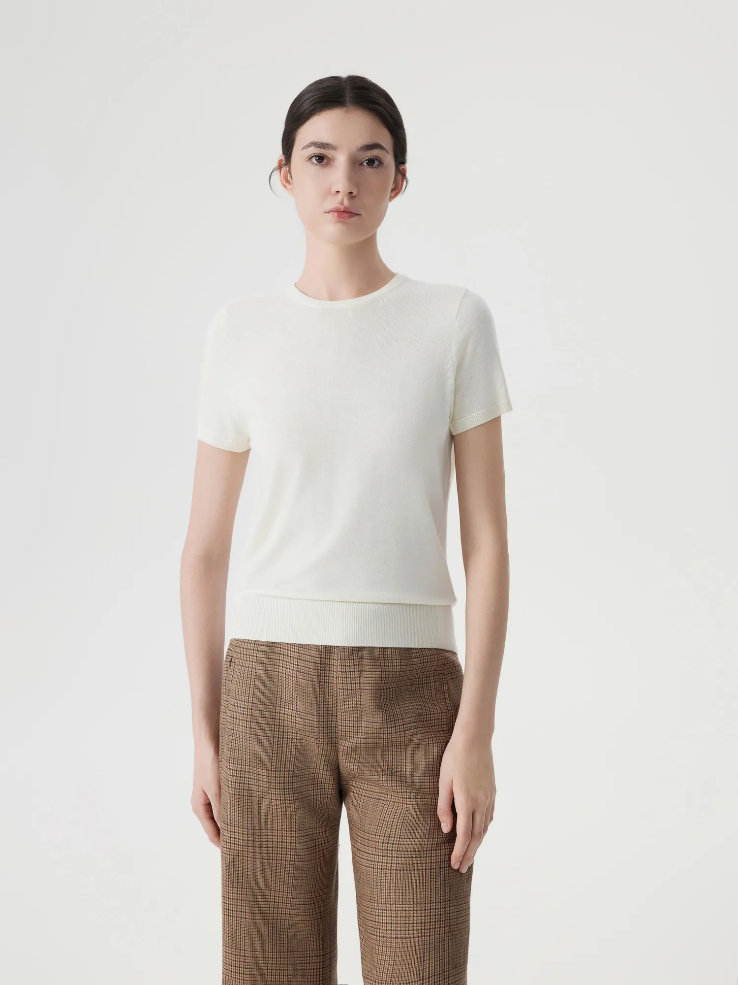 Cashmere Silk Blend Crew Neck Spring Sweater - Short Sleeve - Image 44