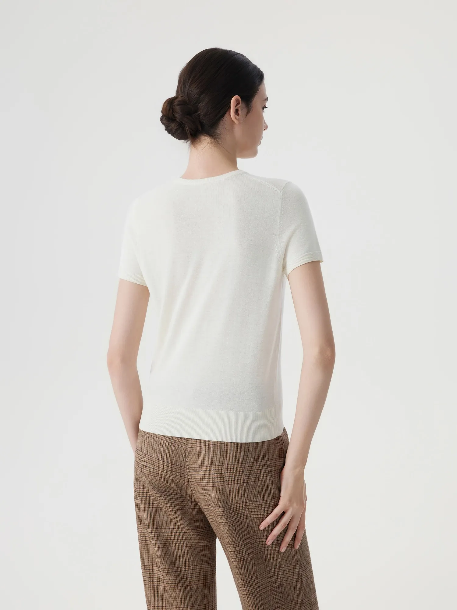 Cashmere Silk Blend Crew Neck Spring Sweater - Short Sleeve - Image 45