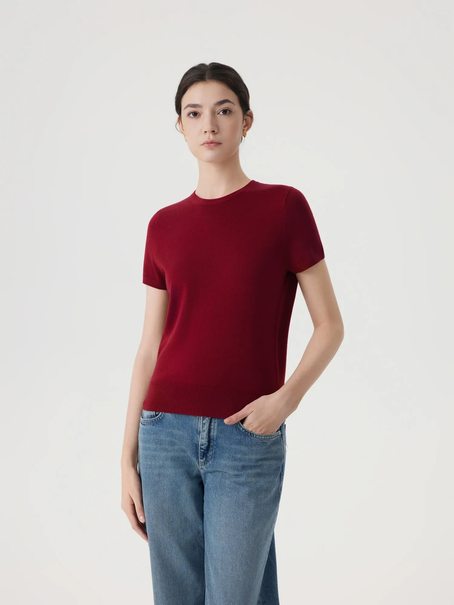 Cashmere Silk Blend Crew Neck Spring Sweater - Short Sleeve - Image 50