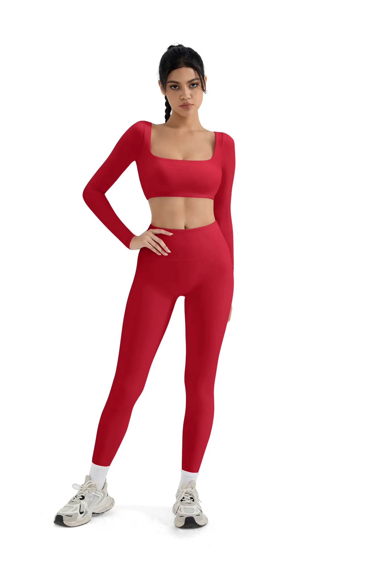 Square Neck Long Sleeve Workout Set - Image 26