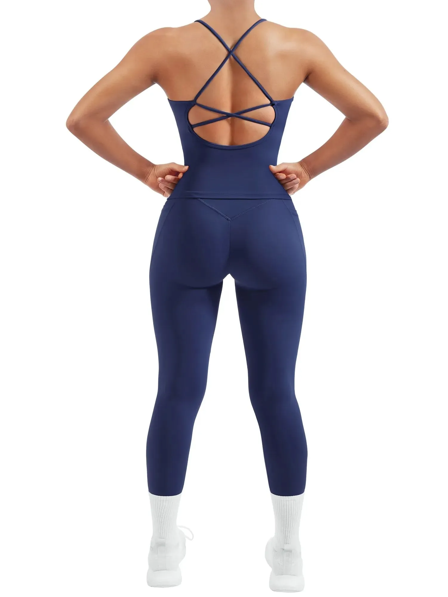 Strappy V Neck Tank Top Workout Set - Image 21