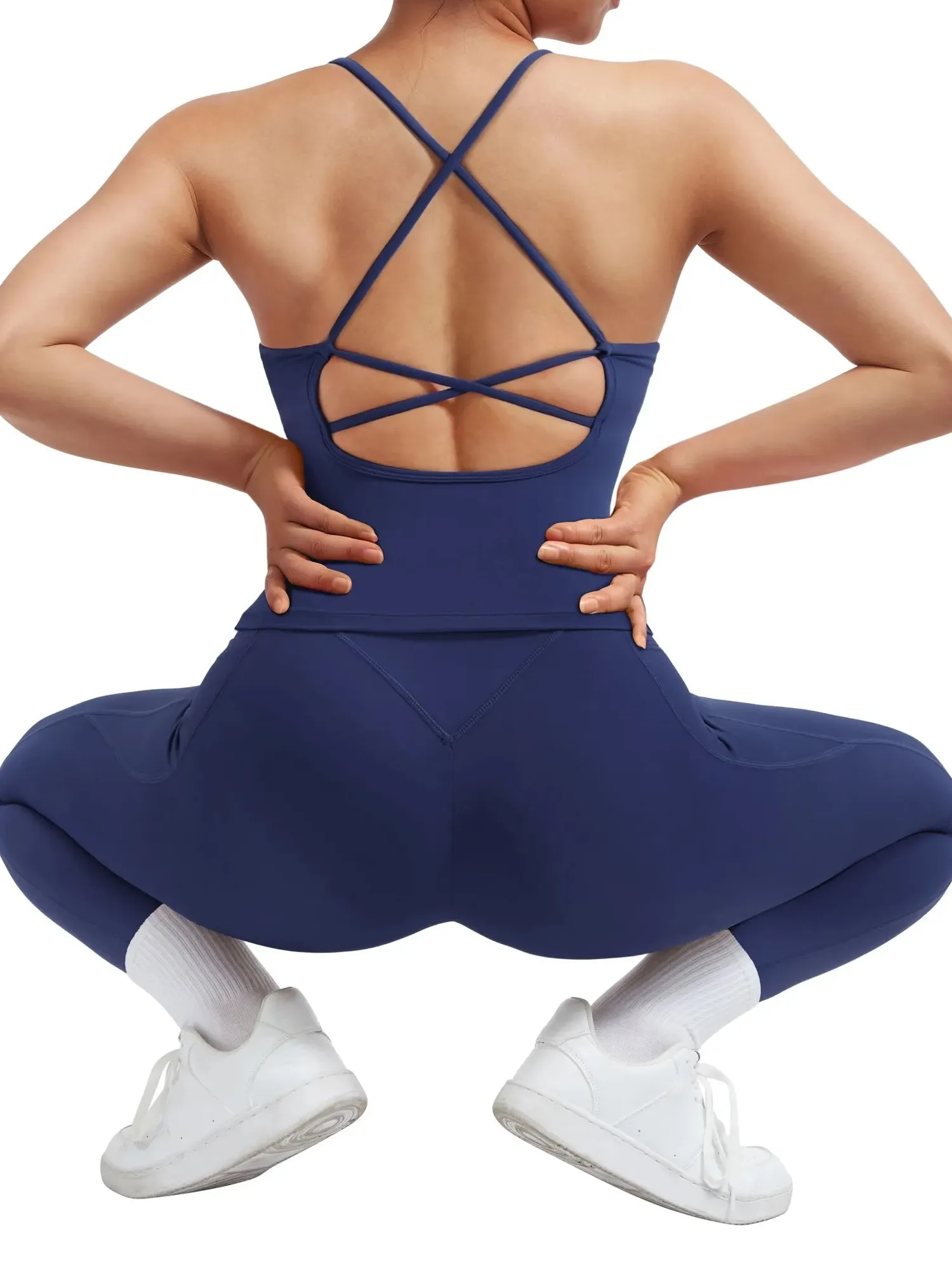 Strappy V Neck Tank Top Workout Set - Image 25