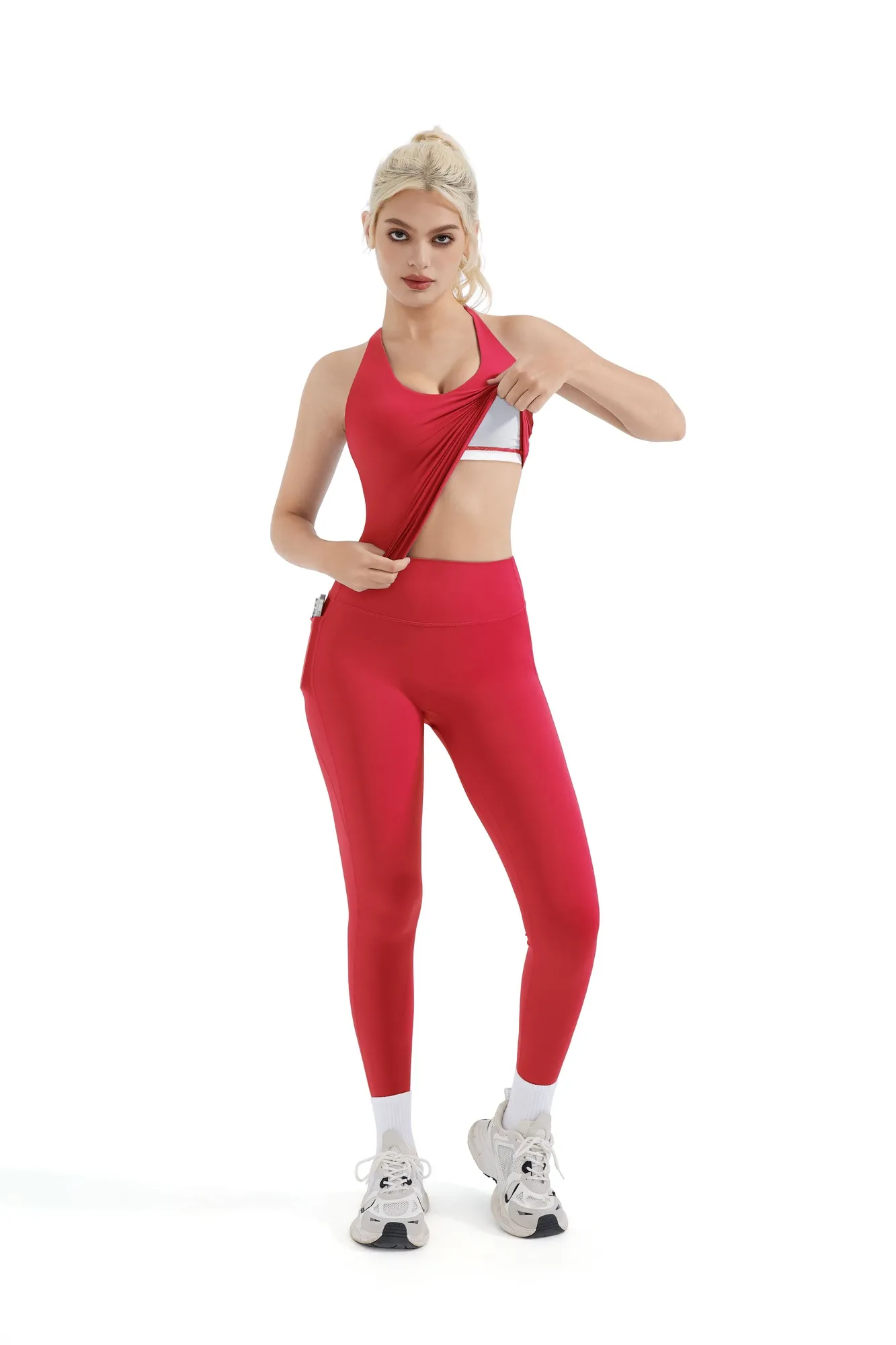 Strappy V Neck Tank Top Workout Set - Image 29