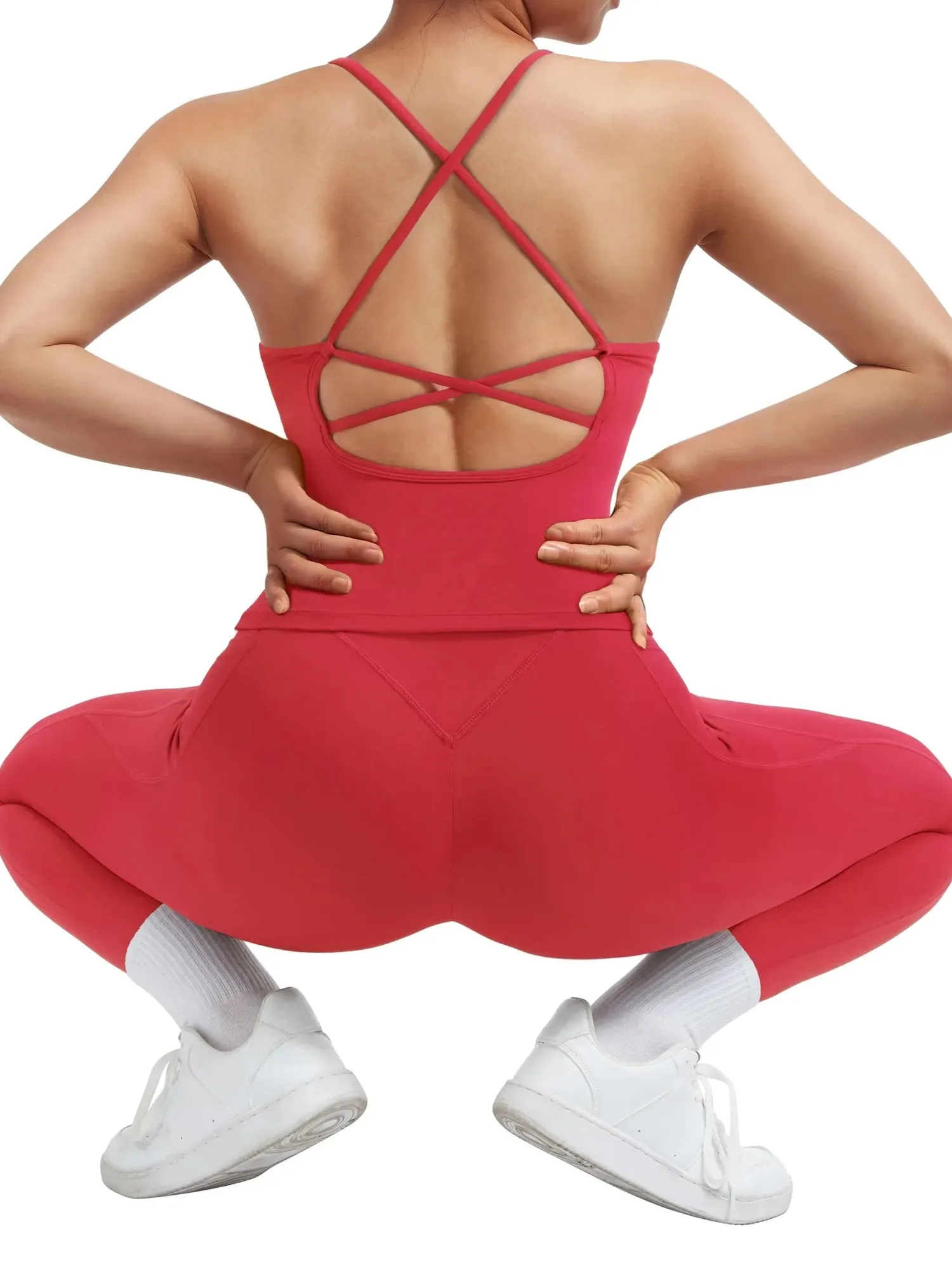 Strappy V Neck Tank Top Workout Set - Image 30
