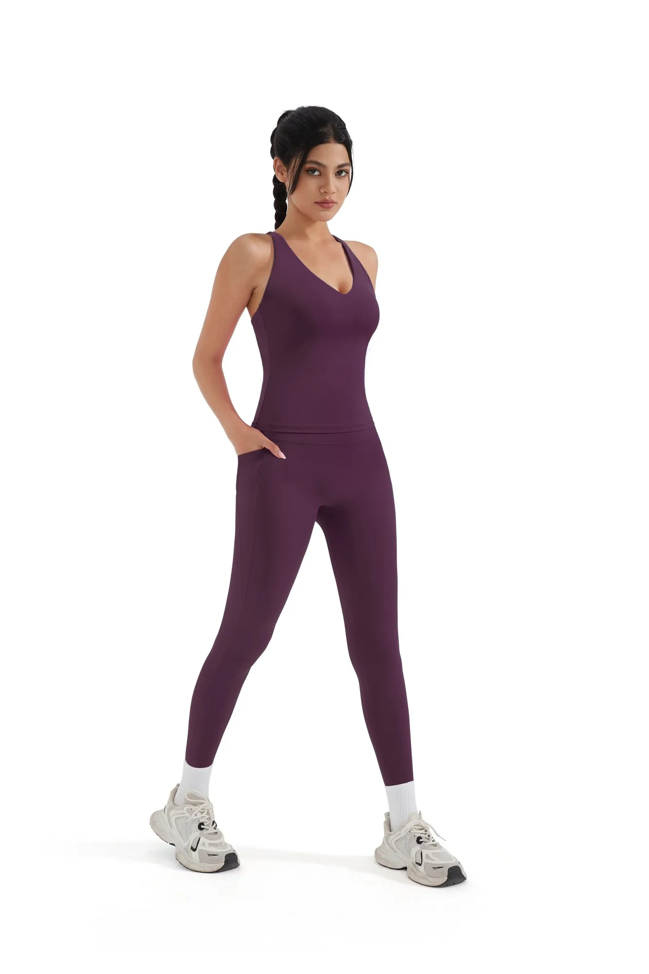 Strappy V Neck Tank Top Workout Set - Image 37