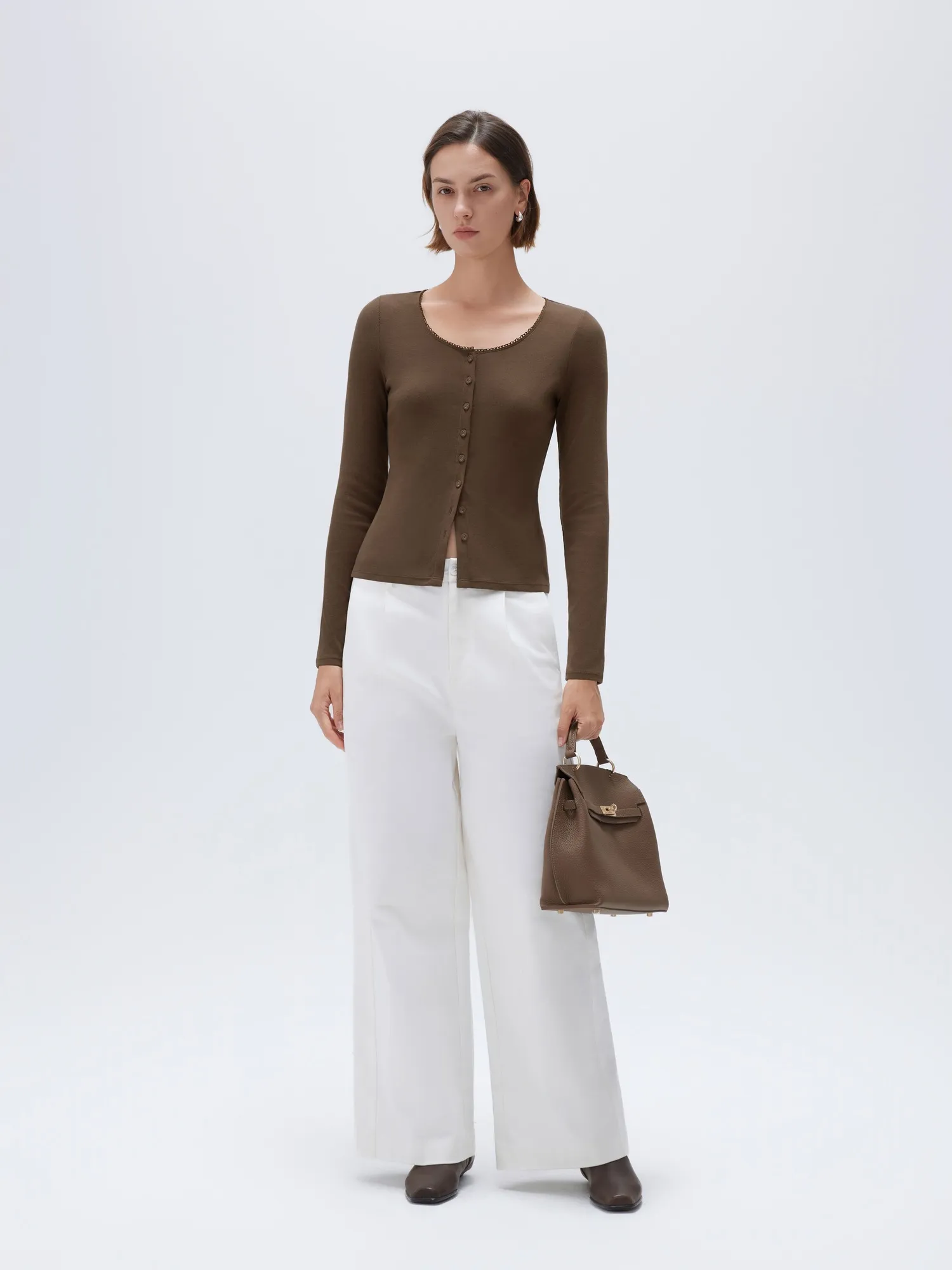 Cotton Ribbed Lace Crew Neck Shirt - Long Sleeve - Image 11