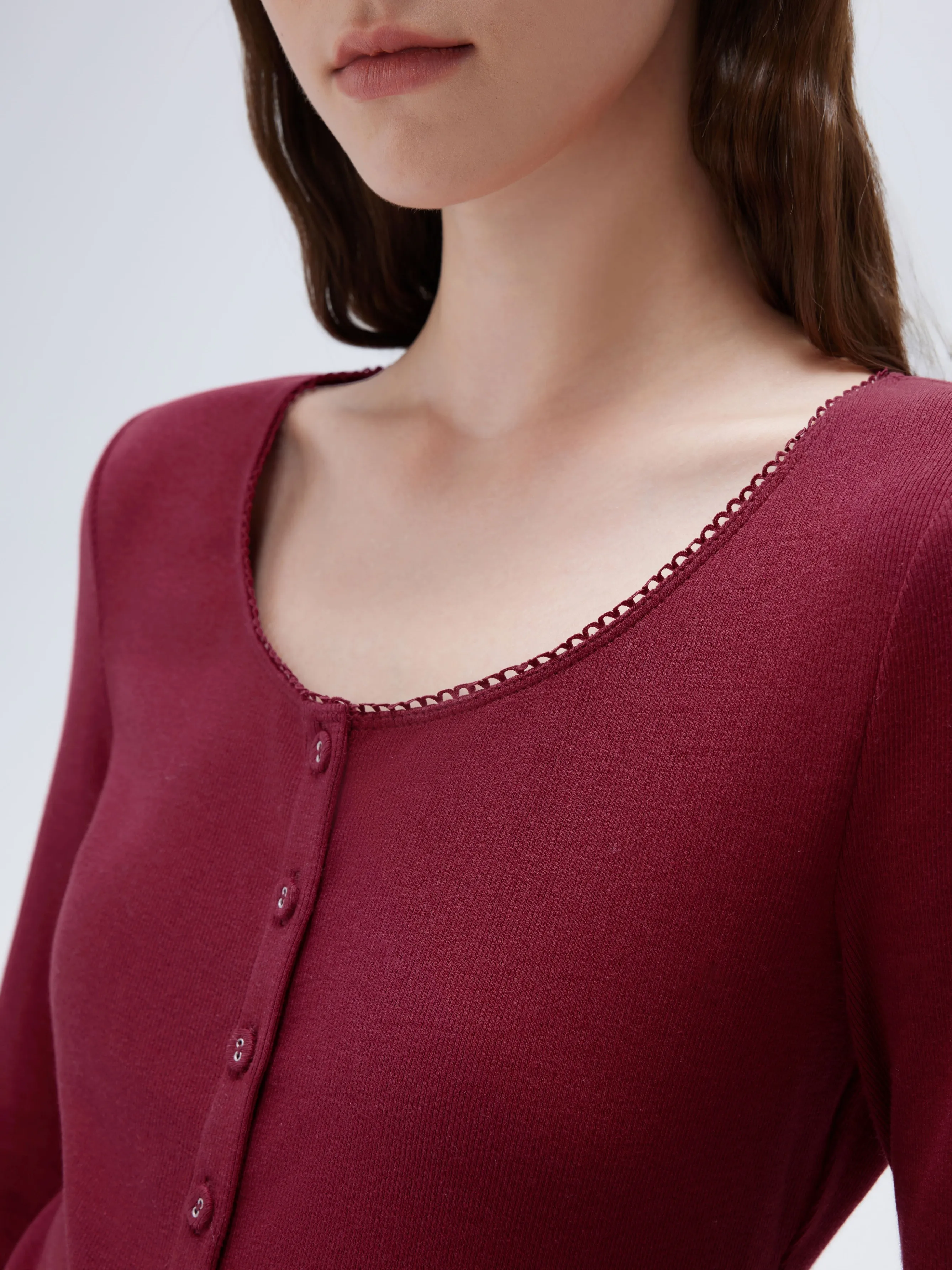 Cotton Ribbed Lace Crew Neck Shirt - Long Sleeve - Image 24