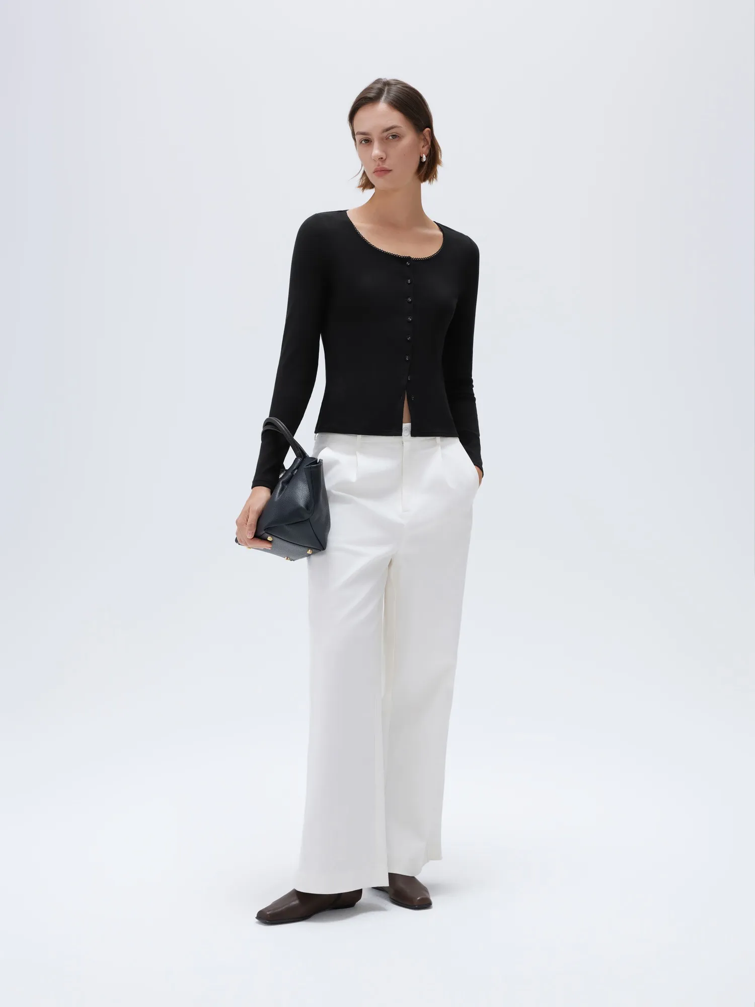 Cotton Ribbed Lace Crew Neck Shirt - Long Sleeve - Image 4
