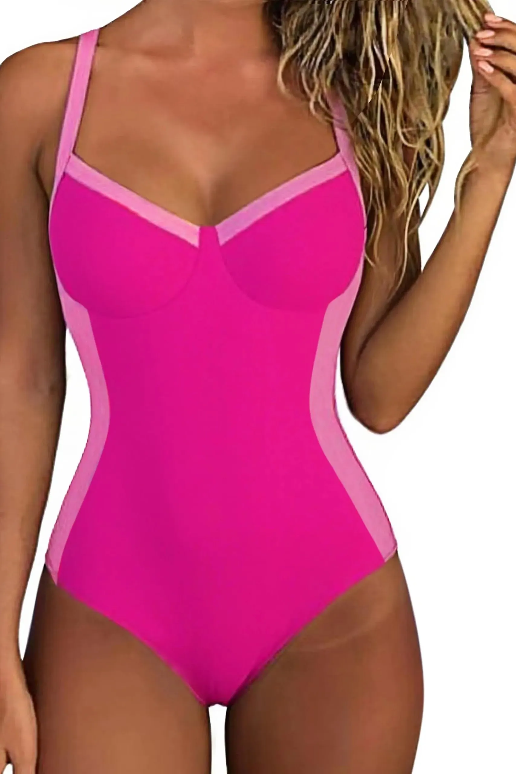 Crisscross Back Color Block Bathing Suit - Image 13