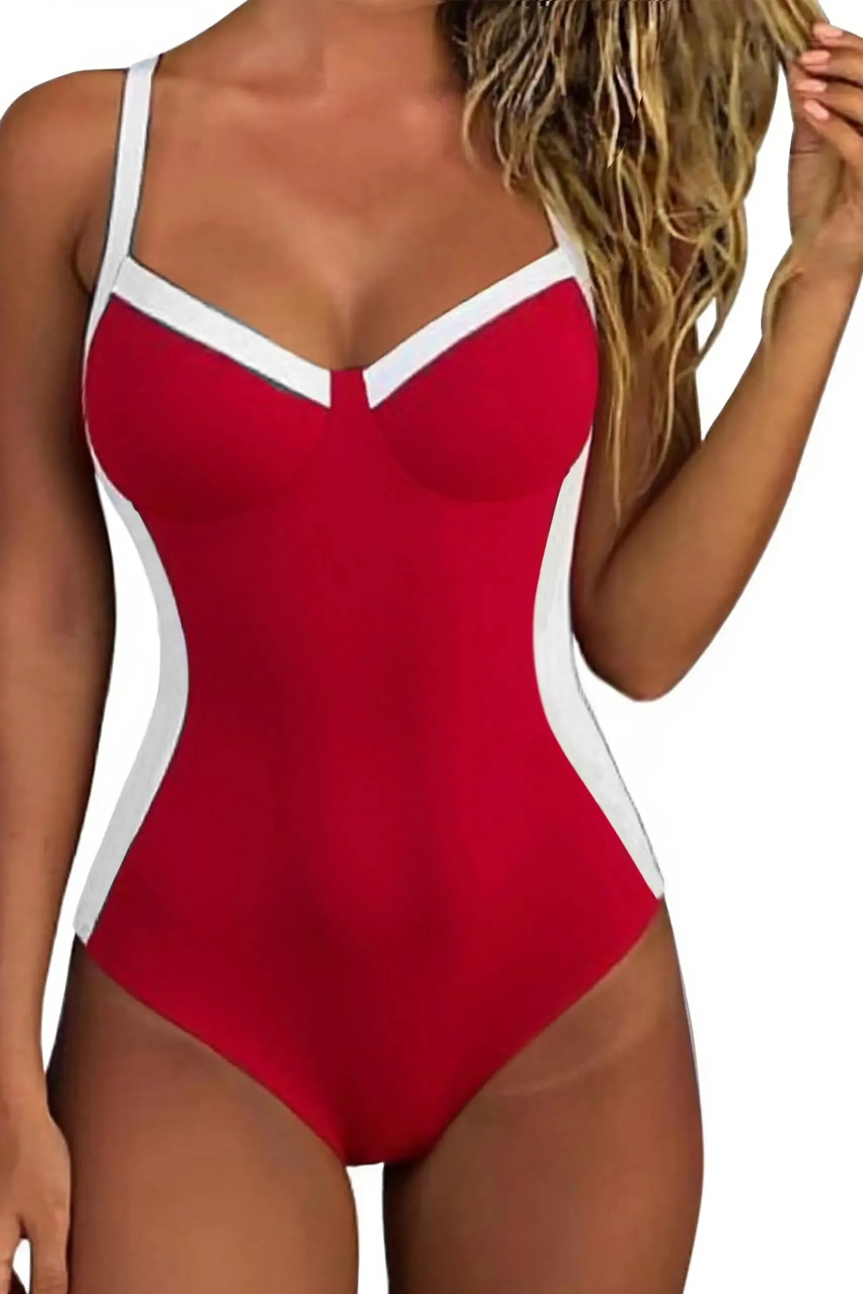 Crisscross Back Color Block Bathing Suit - Image 25