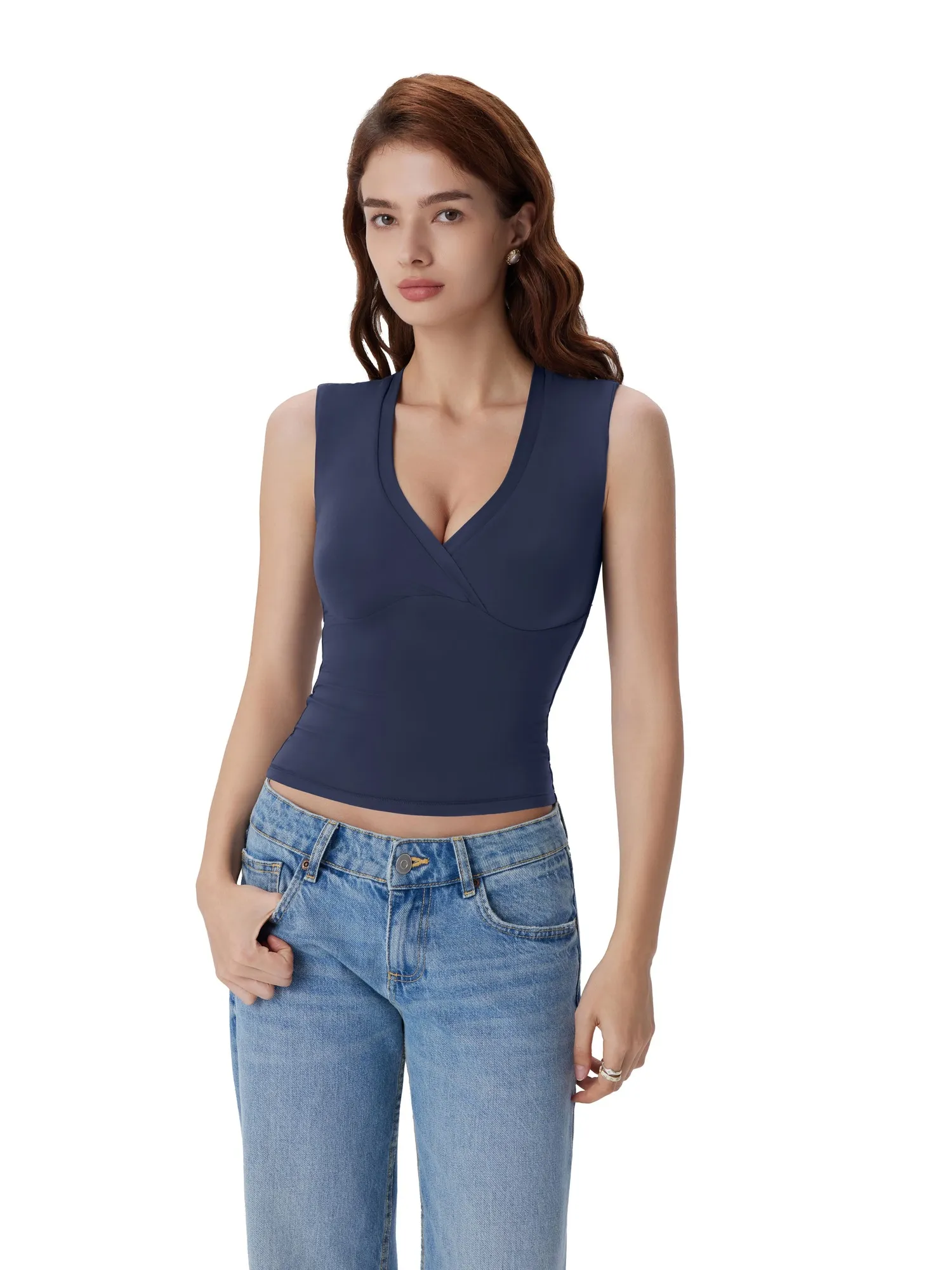 V Neck Double Lined Camisole Tank Tops - Image 34