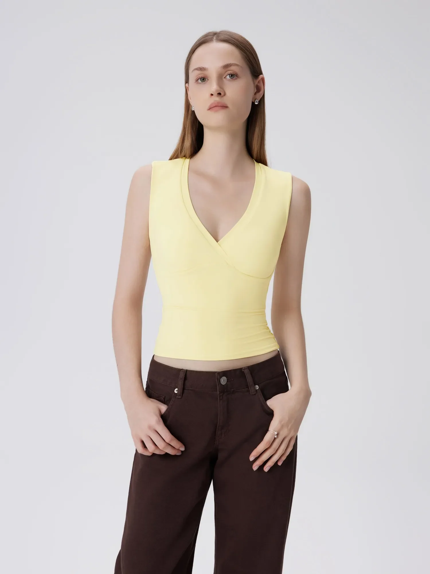 V Neck Double Lined Camisole Tank Tops - Image 41