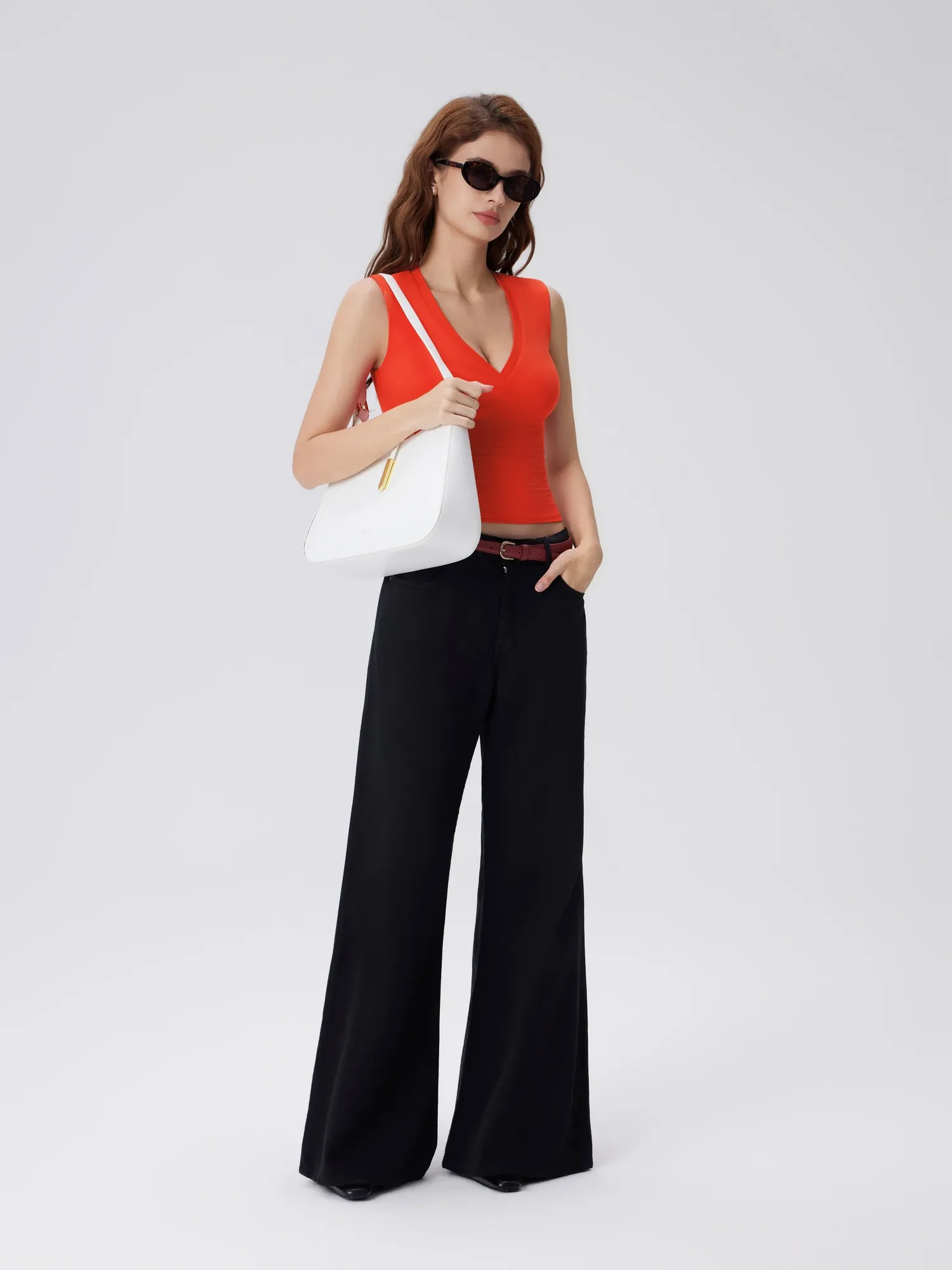 V Neck Double Lined Camisole Tank Tops - Image 55