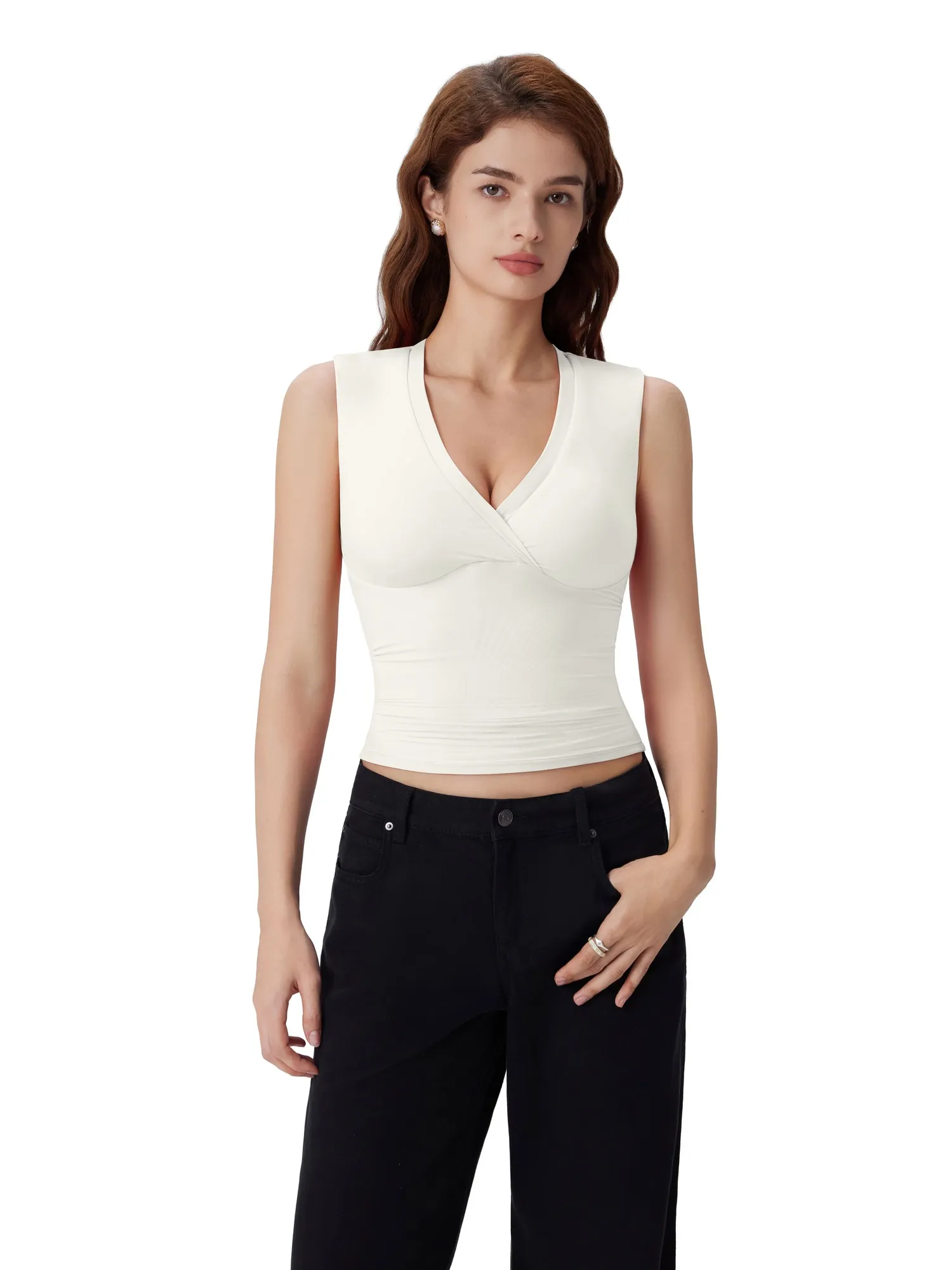 V Neck Double Lined Camisole Tank Tops - Image 60