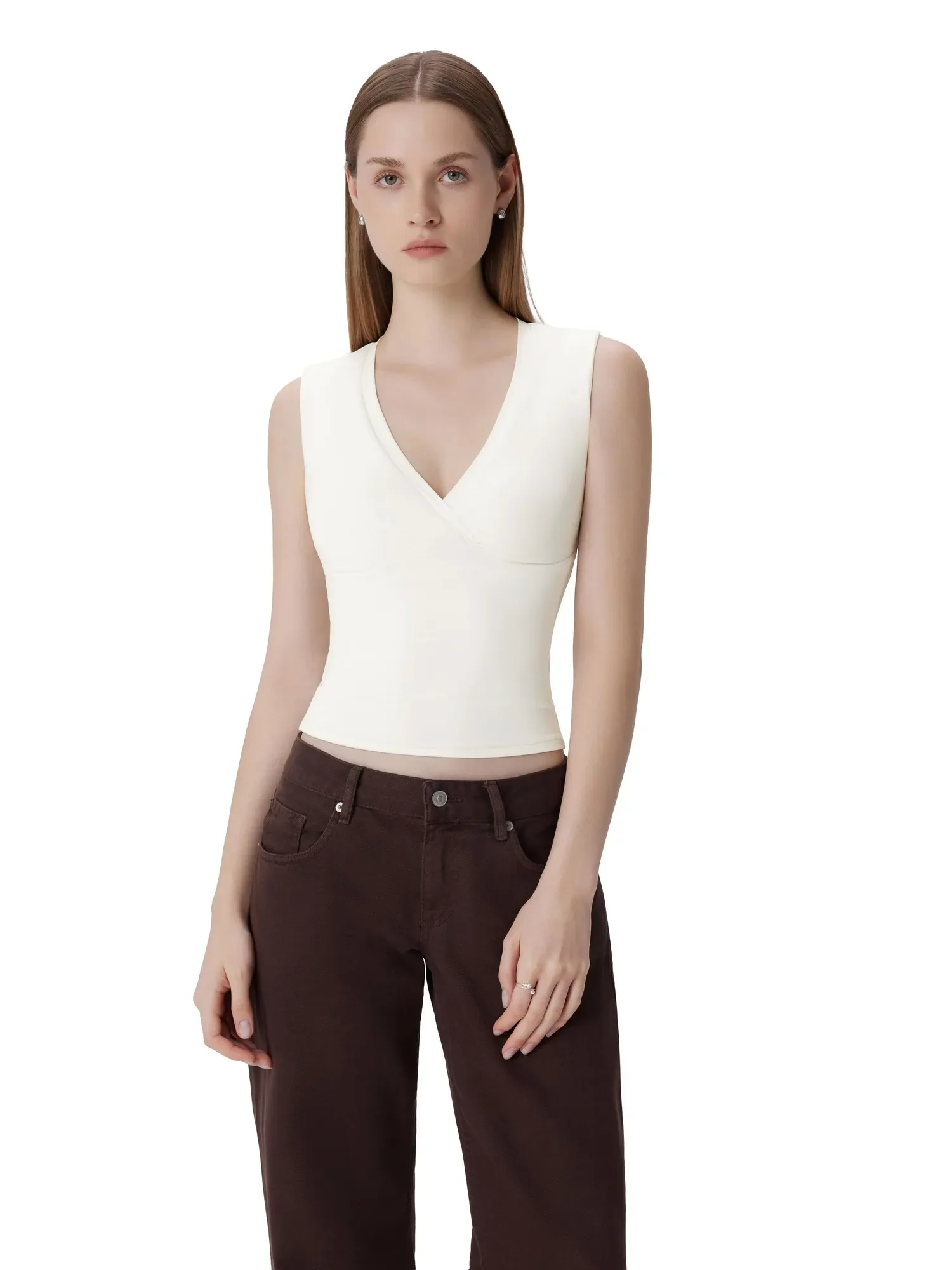 V Neck Double Lined Camisole Tank Tops - Image 64