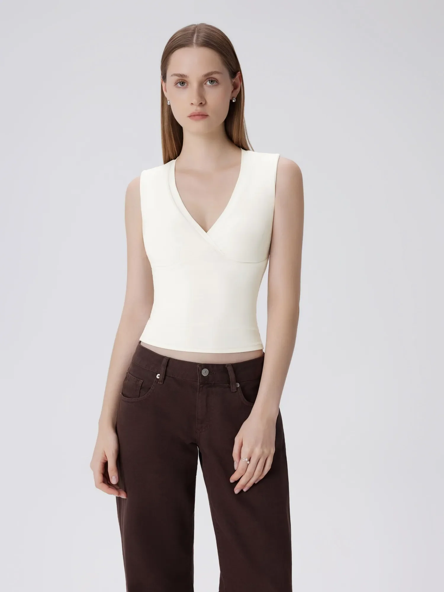 V Neck Double Lined Camisole Tank Tops - Image 65