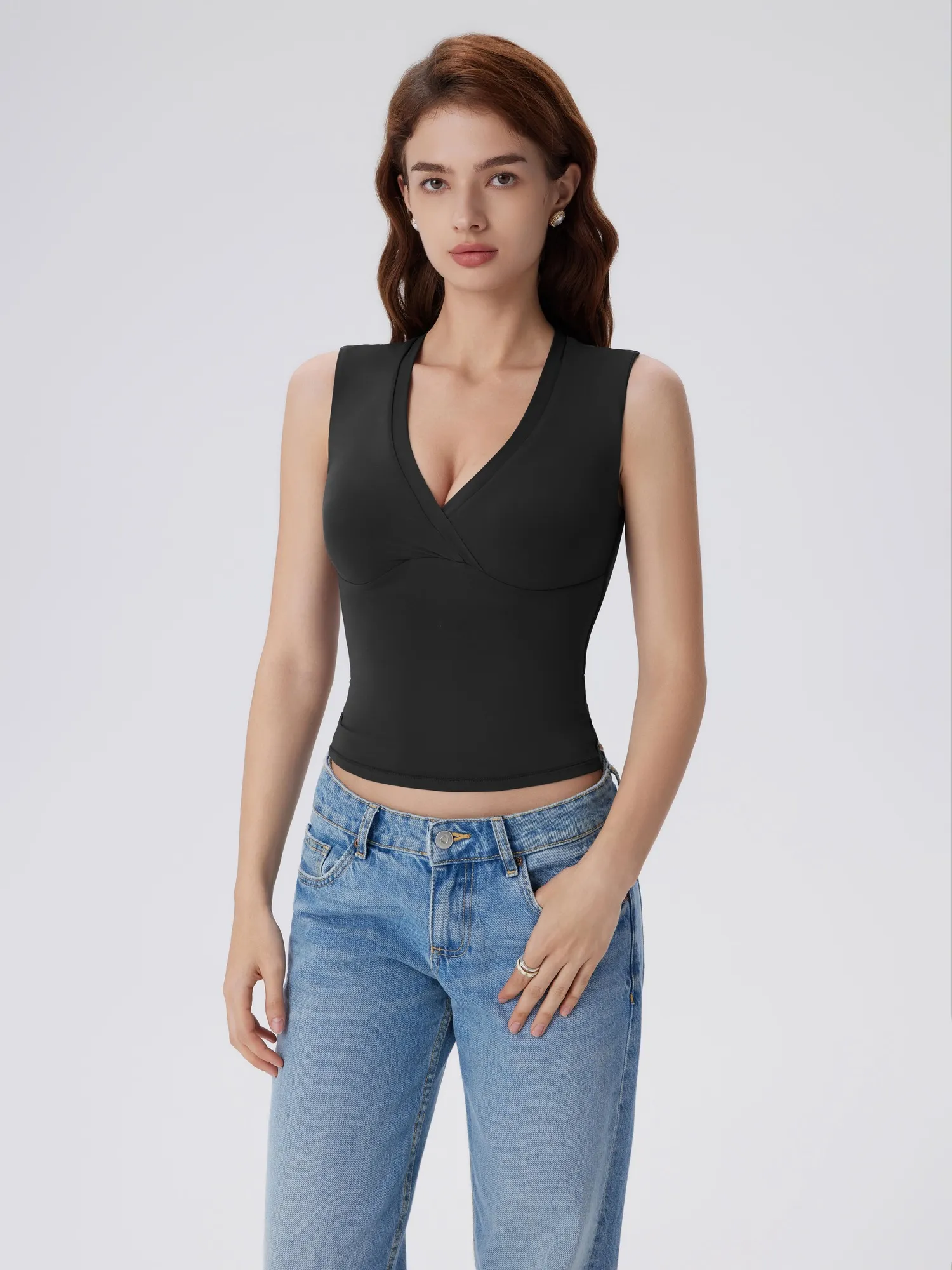 V Neck Double Lined Camisole Tank Tops - Image 7