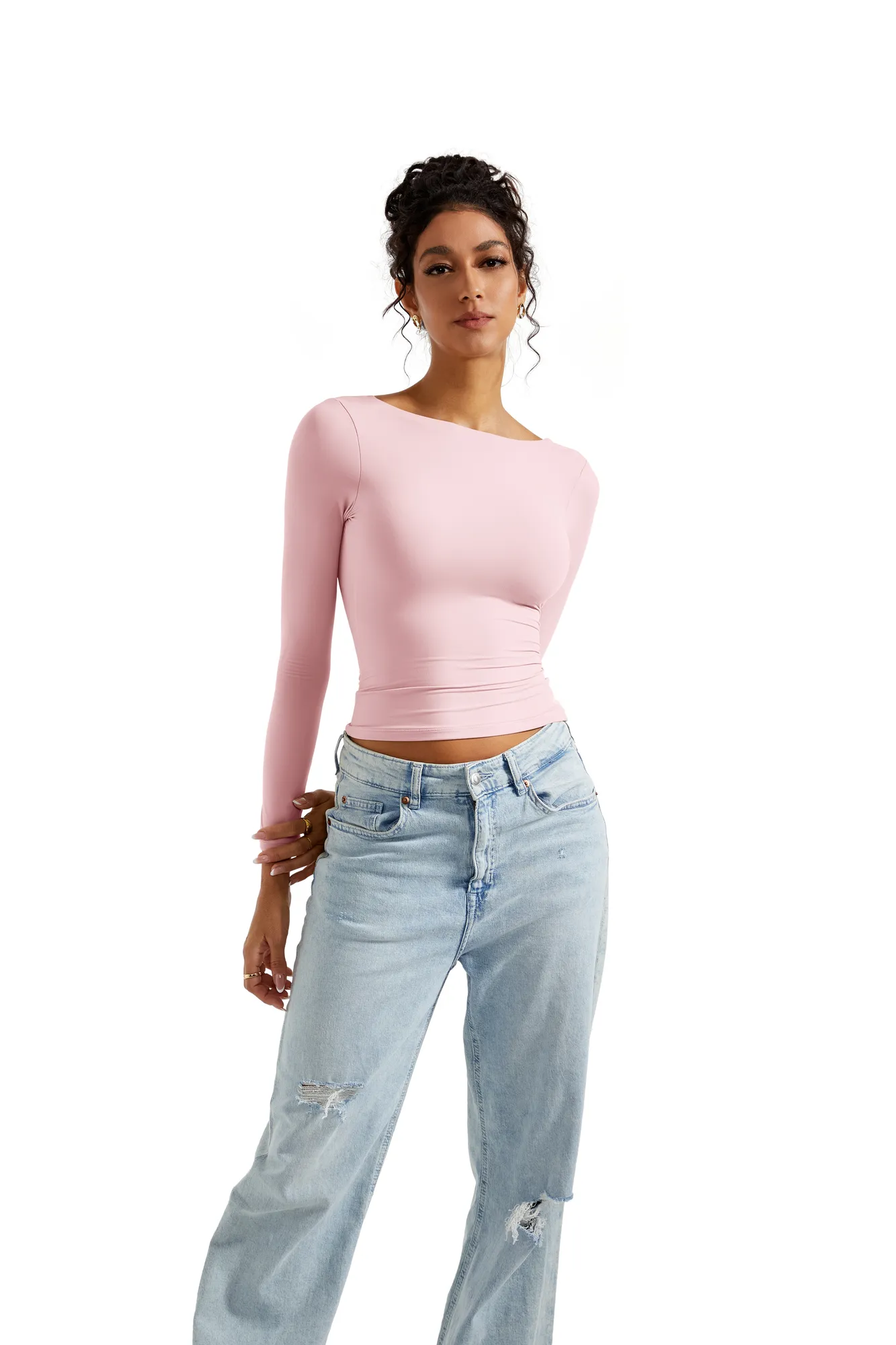 Buttery Soft Open Back Shirt - Long Sleeve - Image 20